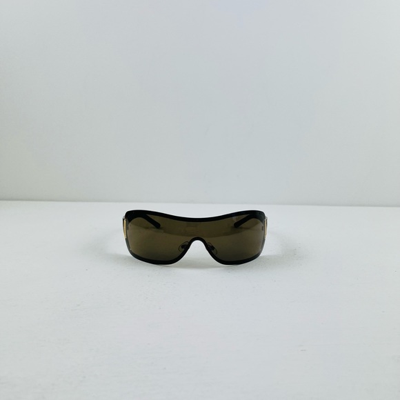 Chanel Y2K 00’s Dark Brown Logo Shield Wrap Around Quilted Sunglasses - Picture 2 of 11